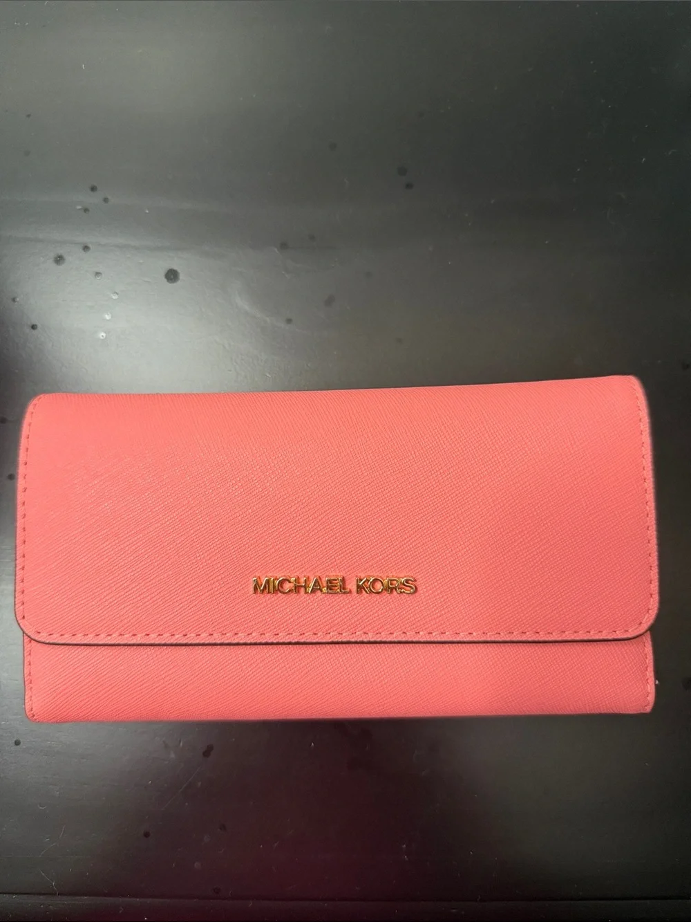 Michael Kors Coral Pink Saffiano Continental Wallet with Gold Logo